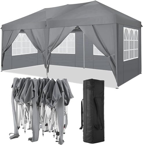 COBIZI Pavillon 3x6 Faltpavillon Wasserdicht Stabil Winterfest Faltbar Partyzelt mit 6 Seitenteilen Pop up Gartenpavillon UV Schutz 50+ Höhenverstellbar für Strand Hochzeit Camping, Grau