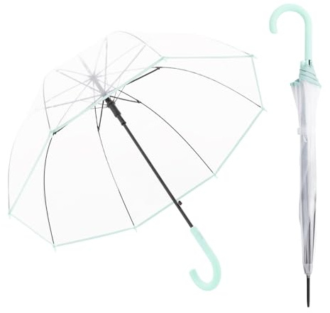 Derby Ombrello lungo Hit Lang AC trasparente – Automatico – Stabile e resistente al vento – Forma a campana, menta, m