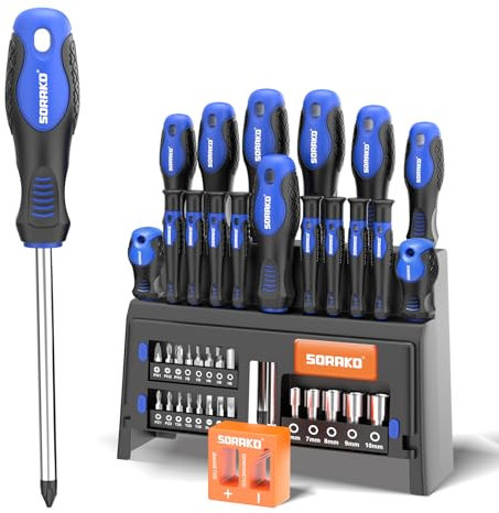 SORAKO Set Cacciaviti, Set di 40 Cacciaviti Magnetici con Cacciaviti a Testa Piatta e Phillips, Resistente Strumento di Cacciavite Manuale con Supporto di Archiviazione