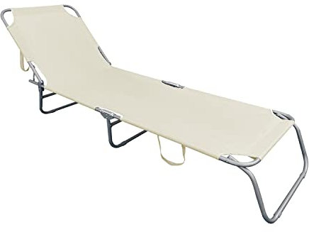 Mojawo Gartenliege Sonnenliege Relaxliege Liege 3-Bein Campingliege klappbar Beige mit Trageschlaufen 186x55x24cm