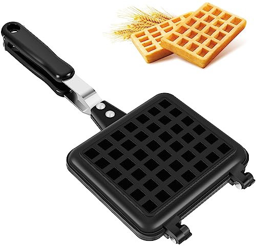 Stove Top Waffle Iron Stove Top Waffle Maker with Long Handle Nonstick Waffle Skillet Portable Waffle Baking Pan 5.5inch Cast Aluminum Waffle Pan for Family Breakfast Baking