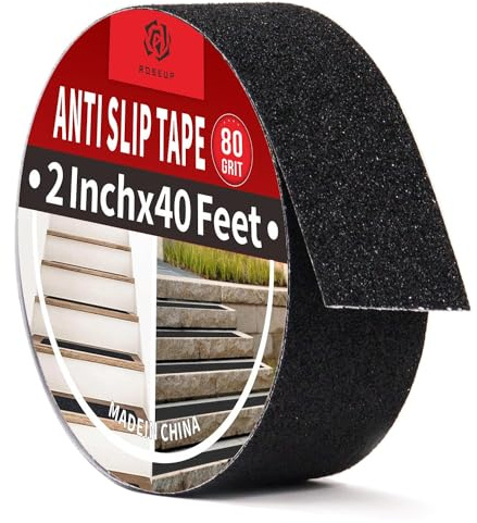 ROSEUP Anti Slip Tape, 5cm x 12m Black Heavy Duty Grip Tape, High Traction Non Slip Safety Tread for Stairs, Steps, Ladders and Outdoor Walkways