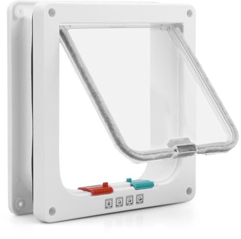 Katzenklappe, 4 Wege Verriegelung große Katzentür Zimmertür, Wetterfeste Katzentür Katzentüren für dünne Tür und Wand, Hundetür Fenster Magnets-Verschluss für Haustiere, Innen Außentür (L)