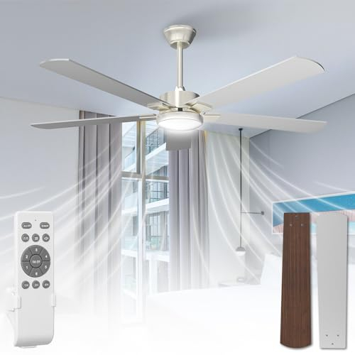 Airwit 132cm Grande Ventilatore da Soffitto con Luce Doppia Faccia Pale, Silenzioso Ventilatore da Soffitto con Telecomando e Reversible DC Motore per Camera da Letto (Montaggio a Sospensione-5 Pale)