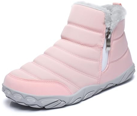 Scarpe Barefoot Stivali da Neve Scarpe Uomo Donna Invernali Stivaletti Cerniera Foderato in Pelliccia Caldi Outdoor Boots Impermeabili Antiscivolo Scarponcino Trekking Scarpe Comodo Unisex Rosa EU41
