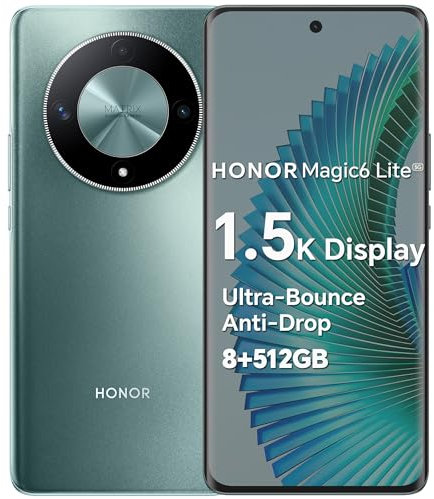 HONOR Magic6 Lite Smartphone 5G, Dual SIM NFC Android Mobile Phones Without Contract(512GB/8GB RAM,5300 mAh, Ultra-Bounce Anti-Drop AMOLED Display,Snapdragon 6 Gen 1,108MP), Emerald Green