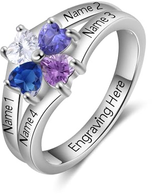 Amsgedhie Bague pour dames avec gravure argent 925 Bague personnalisée avec pierre précieuse et nom, cœur zirconia, bijoux pour dames, cadeau surprise