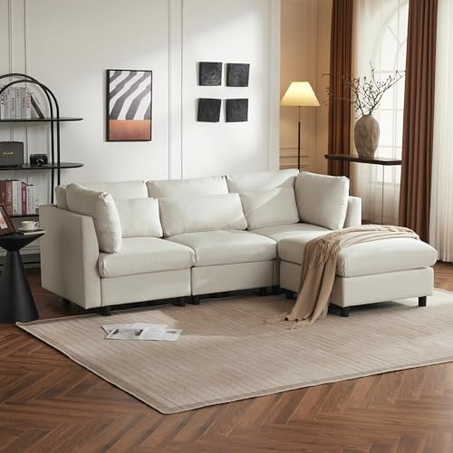 BXEYXE Design Moderno, Mobili Imbottiti, Divano a Tre Posti Ad Angolo Con Poggiapiedi, Forma a L