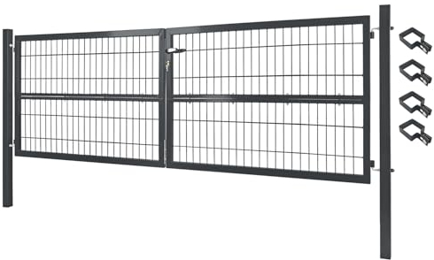 V2Aox Gartentor Tor Gartenzaun Zaun 300x100 cm Doppelflügelig Gartentür aus Metall für Stabmattenzaun Abschließbar inkl. Pfosten Grau