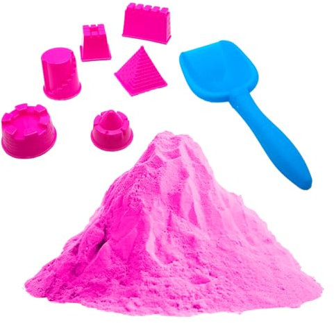 Arena cinética natural 1 kg con 6 moldes y pala para niños – Juego creativo de arena mágica para juegos sensoriales – Fácil de modelar, no seca, para actividades artísticas y regalos educativos