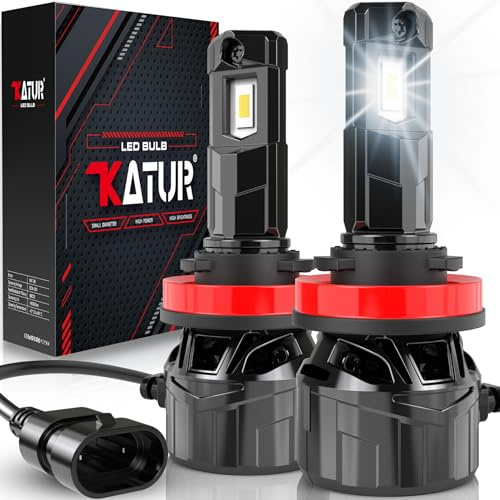KATUR H11 LED Headlight Bulb 120W 30000LM, 700% Brightness H8 LED Bulb 6000K Xenon White Plug and Play 1:1 Mini Size High Efficiency Cooling System Canbus H11 H9 H8 Headlight Bulbs, Pack of 2