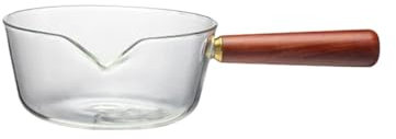 Mjölkkruka trähandtag mjölkkastrull i glas med lock, gasspis non-stick kaffe soppgryta kastrull kök köksredskap för kokning mjölk (650 ml)