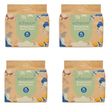ECOBOOM Öko-Windel aus Bambus, 70 % biologisch abbaubar, hypoallergen (Größe 5/XL, 12-17 kg, 4 Beutel, insgesamt 112