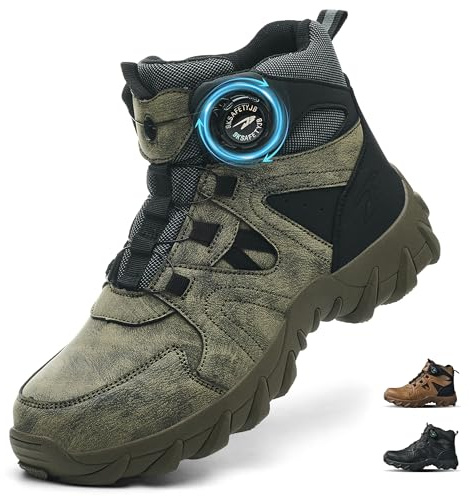 COOU Botas de Seguridad para Hombre Mujer Ligeras Antideslizante Botas de Trabajo con Punta de Acero Zapatos de Seguridad Altos Zapatos de Trabajo Comodo C13/Verde 43