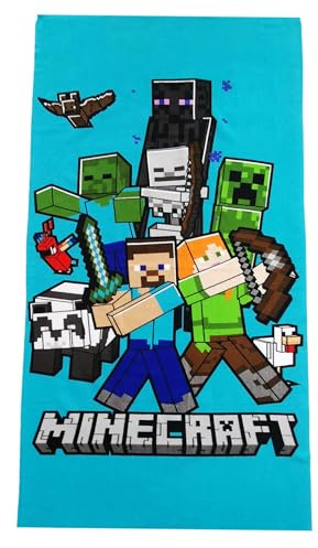Theonoi - Serviette de plage pour enfant - Serviette de sauna - Serviette de plage - Serviette de douche - Drap de bain - 70 x 140 cm - Cadeau pour garçon en microfibre (Minecraft Steve Alex)