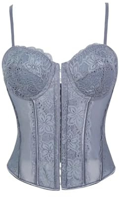 USOHJZ Blommig jacquard underbröstkorsett för kvinnor med elastisk midja och ribbor, bantning bustier, korsett, Grå, L