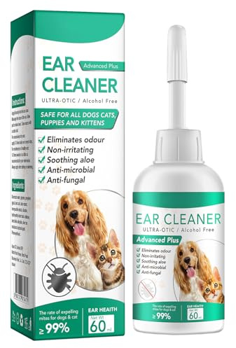 GNAUMORE Limpiador De Oídos para Perros Y Gatos,Gotas para Ácaros del Oído,Cuidado Orejas, Adecuado Pare Todo Tipo De Animales Pequeños,60ML