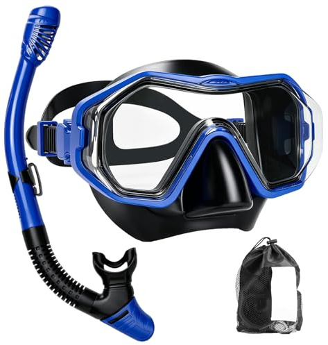 Heasin Masque Plongée Adulte, Masque de Snorkeling en Verre Trempé, Masque Tuba Adulte Snorkeling, Masque de Plongée Anti buée et étanche, 180° Champ de Vision Panoramique HD