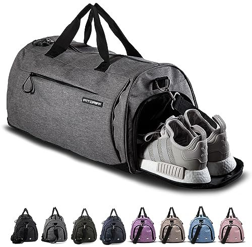 Fitgriff® Sporttasche & Reisetasche für Damen und Herren - mit Schuhfach & Nassfach - Tasche für Sport, Fitness & Reisen - Trainingstasche, Gym Bag (Grau, 58 x 31 x 31 cm (Medium))