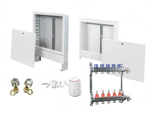 Fußbodenheizung Edelstahl Heizkreisverteiler Verteilerschrank Stellantrieb SET Verteilerschrank Aufputz AP, Größe HKV 10, Klemmringverschraubung ohne Klemmring, Stellantrieb mit Stellantrieb 230V