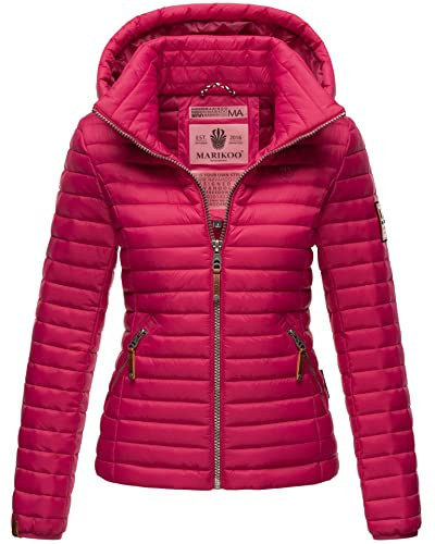 MARIKOO Damen Jacke Steppjacke Übergangsjacke gesteppt B839 [B839-Löwe-Fuchsia-Gr.S]