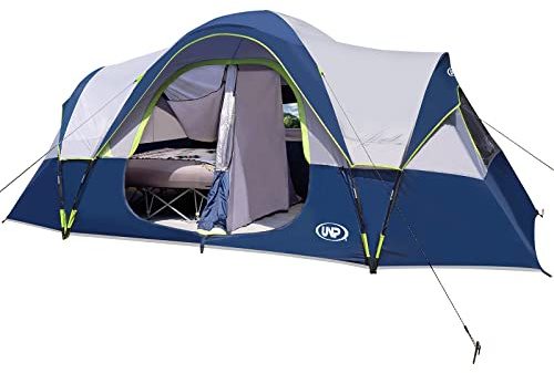 UNP Tenda da Campeggio 10 Persone, Grande Tenda Familiare Impermeabile 1500 mm PU, 549 x 274 x 198 cm, 2 Camere con Divisorio, 5 Finestre in Mesh, Altezza in Piedi, Camping e Festival