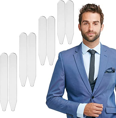 Kragenstäbchen Metall 8 Stück Hemdkragen Stäbchen 4 Größen Collar Stays Silber Stilvolle Kragenstege für Herren Vater Ehemann Hemd