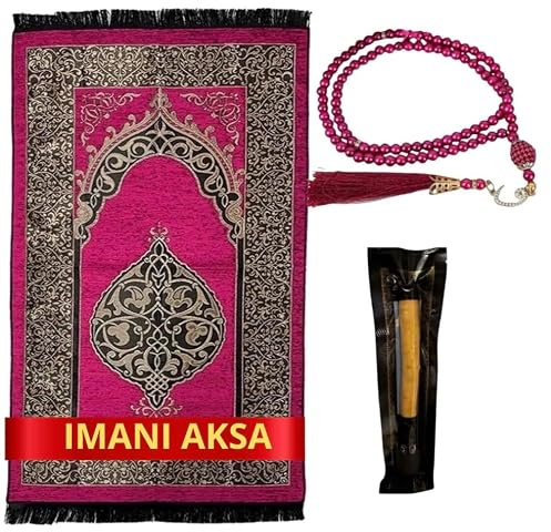 Imani Aksa Presentask muslimska presenter med bönmatta, misvak och bönkedja – seccade – bönmatta – rayer rug– sajadah- islamisk-Namaz– Janamaz– islam (rosa 1)