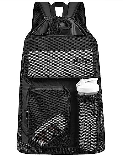 Busiuw Swim Bag for Swimmers, Large Mesh Swim Bag, 80L(8 Footballs Capacity) Lightweight Waterproof Drawstring Beach Backpack for Men & Women- 30x22.5x7.6(XXXL-Large)