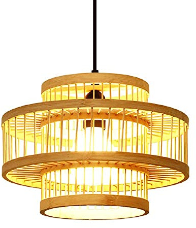LQZCXMF Suspension en Bambou Tissé À La Main, Lanterne Lampe Rotin Single Light Tissage avec Lustre en Plafonnier À Baldaquin en Bois Luminaire Suspendu Au Plafond Support De Lampe E27-1 Paquet