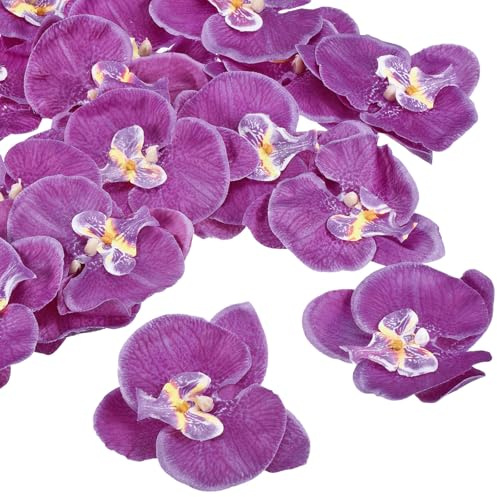 PATIKIL 3,9 Konstgjord Orkidé Blomma Huvud 20st Silk Phalaenopsis Falsk Fjäril Orkidé Huvud för bröllop Blommig Bukett DIY Dekoration Hantverk Gör Mörklila