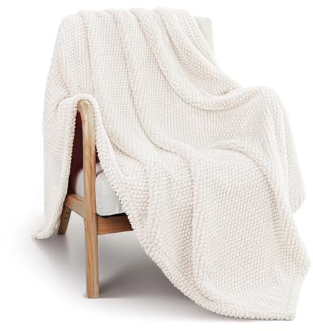 Whale Flotilla Large Fuzzy Fleece Throw Blanket for Sofa, 130x180 CM Fluffy Warm Soft Jacquard Blankets for All Season, Lightweight and Cozy, Ivory