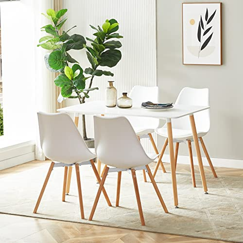FURNITABLE Conjunto de comedor con 4 sillas, juego de mesa de cocina rectangular para cocina, comedor y sala de estar (mesa blanca+4 sillas de comedor blancas)
