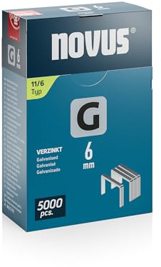 NOVUS TOOLS Agrafes en fil plat de type 11, longueur 6 mm, 5000 pièces | Agrafes galvanisées pour fixer des films plastiques, bardeaux bitumés ou écrans de sous-toiture avec une agrafeuse marteau