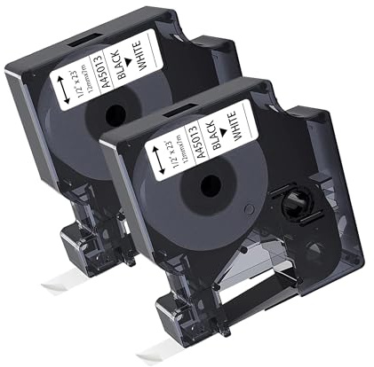 2x kamo Schriftbänder Kompatibel für Dymo D1 45013 (12mm x 7m) Schwarz auf Weiß, für LabelManager 120P 160 210D 220P 260P 280 350D 360D 420P LabelPoint 100 150 200 LabelWriter 400 450 DUO