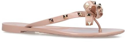 No Name Ltd Women Studded Jelly Bow Flip Flop, Nude, Rose Gold Rivet Decor, Ladies Girls (Blush, UK Size 4)
