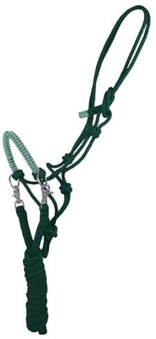 Brama West Knotenhalfter mit Zügel für Pferde - mit Snap-Karabiner und Strass - Dunkelgrün/Grün Gr. Cob