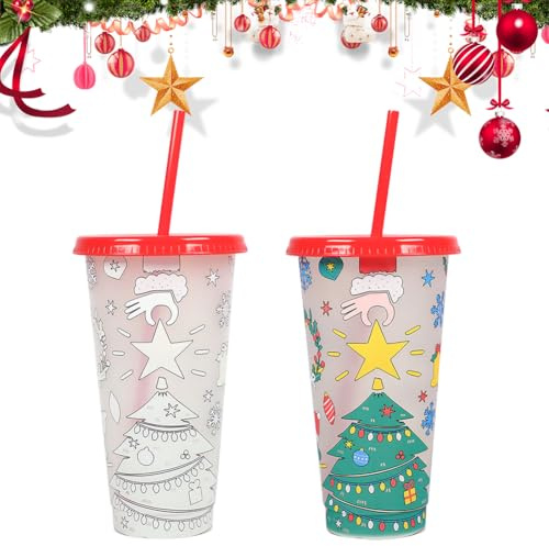 MOPQMKT Tazza Che Cambiano Colore con coperchio e paglia, adatto per riunioni per bambini, picnic, cucine da campeggio riutilizzabile tazza di plastica dura lavabile 710ml