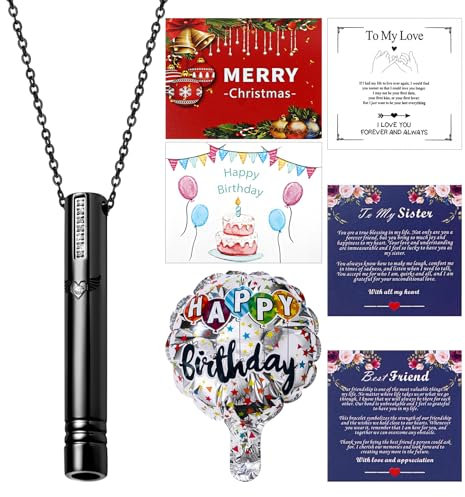 Flongo Achtsames Atmen Raucherentwöhnung Halskette: Mit Geschenkbox Schwarz Raucherentwöhnung Hilfsmittel Edelstahl Angst Atmung Kette Herz Flügel Cubic Zirconia Anhänger Meditation Entspannung