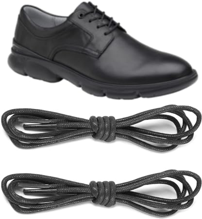 UamGlsob Lacets Fins Cirés 2mm pour Chaussures Oxford Habillées Hommes, Lacet Ronds Résistant pour Costume et Chaussures de Ville(Black,39Inch/100cm)