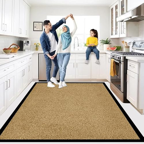 Fit Even Washable Rubber Floor Mat - Outdoor & Indoor Heavy Duty Non-Slip Rug for Kitchen Garden, Waterproof Dirt Trapper Entrance Mat (Beige, 120x150 cm)