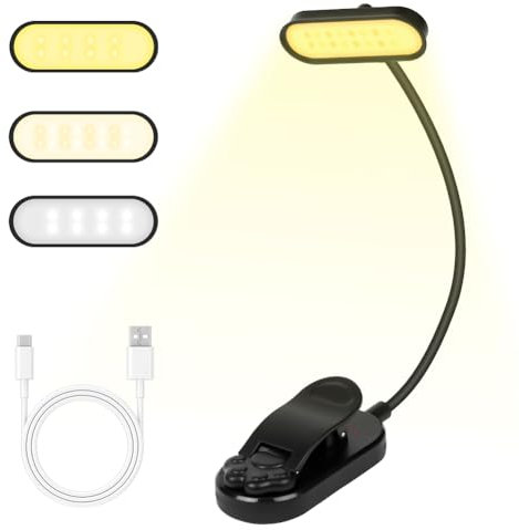 vsshe LED Clip on Book Light, Reading Light, LED Dimmable Book Lamp, 3 EyeProtecting Modes 360° Flexible Adjustment Reading Lamp, USB Rechargeable Lamp, for Night Reading Travel