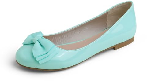 Feversole Women's Round Toe Cute Bow Trim Ballet Flats Dolly Shoes Mint Patent 5.5 UK