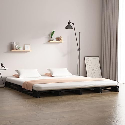 Solivagant Lit de Palette sans Matelas Noir 140x190 cm Bois Massif,(23 KG)