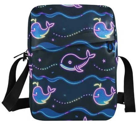 Bolso bandolera pequeño para mujer, bolso cruzado para mujer, bolso cruzado para mujer, bolso de hombro para mujer, correa ajustable para la escuela, ballena fluorescente, azul onda