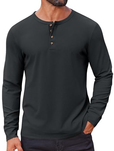COOFANDY Mens Henley T Shirt Long Sleeve Grandad Shirts | Henley Shirt，Contrast Collar, Plain Tops, Waffle, Collarless, Lightweight, Casual, Classic, Work, Holidays