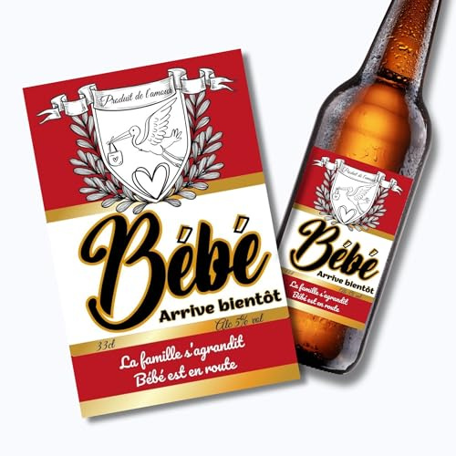 Étiquettes Autocollantes pour Annonce de Grossesse, Bouteille de Bière, Lot de 12, Bébé en Route (Rouge)