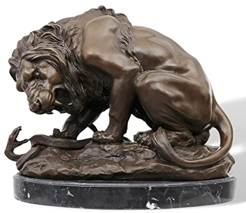 Scultura leone serpente in bronzo anticato figura statua 41cm