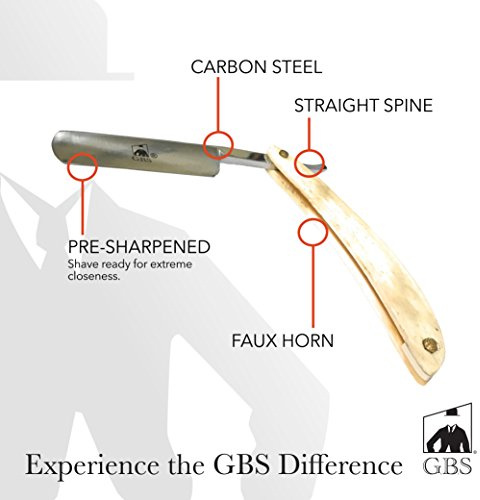 G.B.S Straight Blade Horn Ivory Razor, Carbon Steel Cut Edge, Half Hollow Effortless Glide