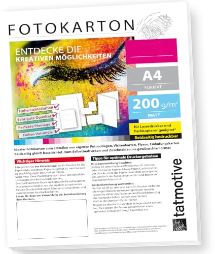 TATMOTIVE FA4200M250 - Cartón fotográfico (200 g, 250 hojas), color blanco mate
